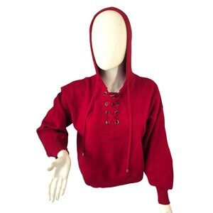 Philosophy Republic Clothing Raspberry Red LaceUp Hoodie Sweater Women L NWT $78